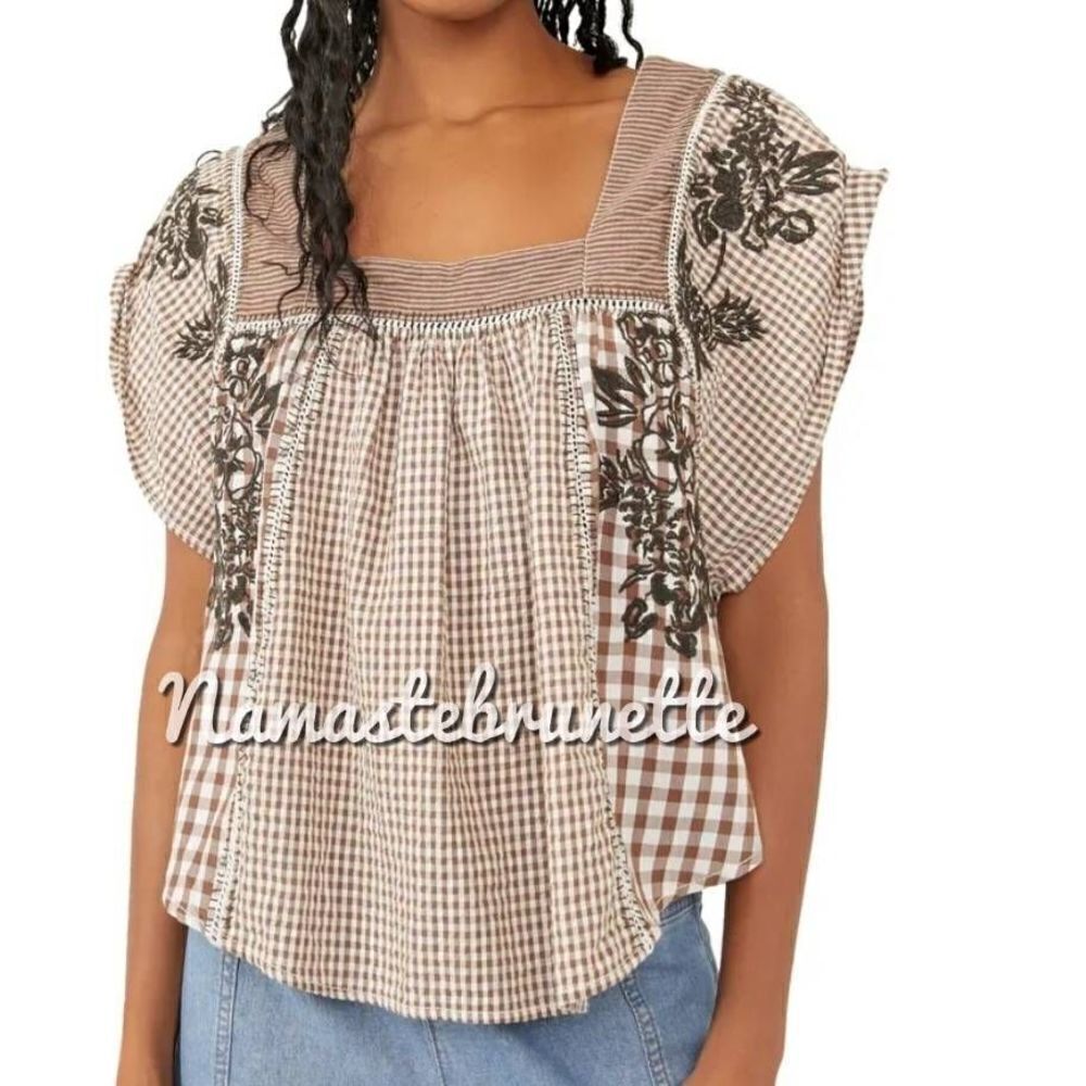 Nwt Free People Small Half Moon Boho Embroidered Top, Ivory Combo